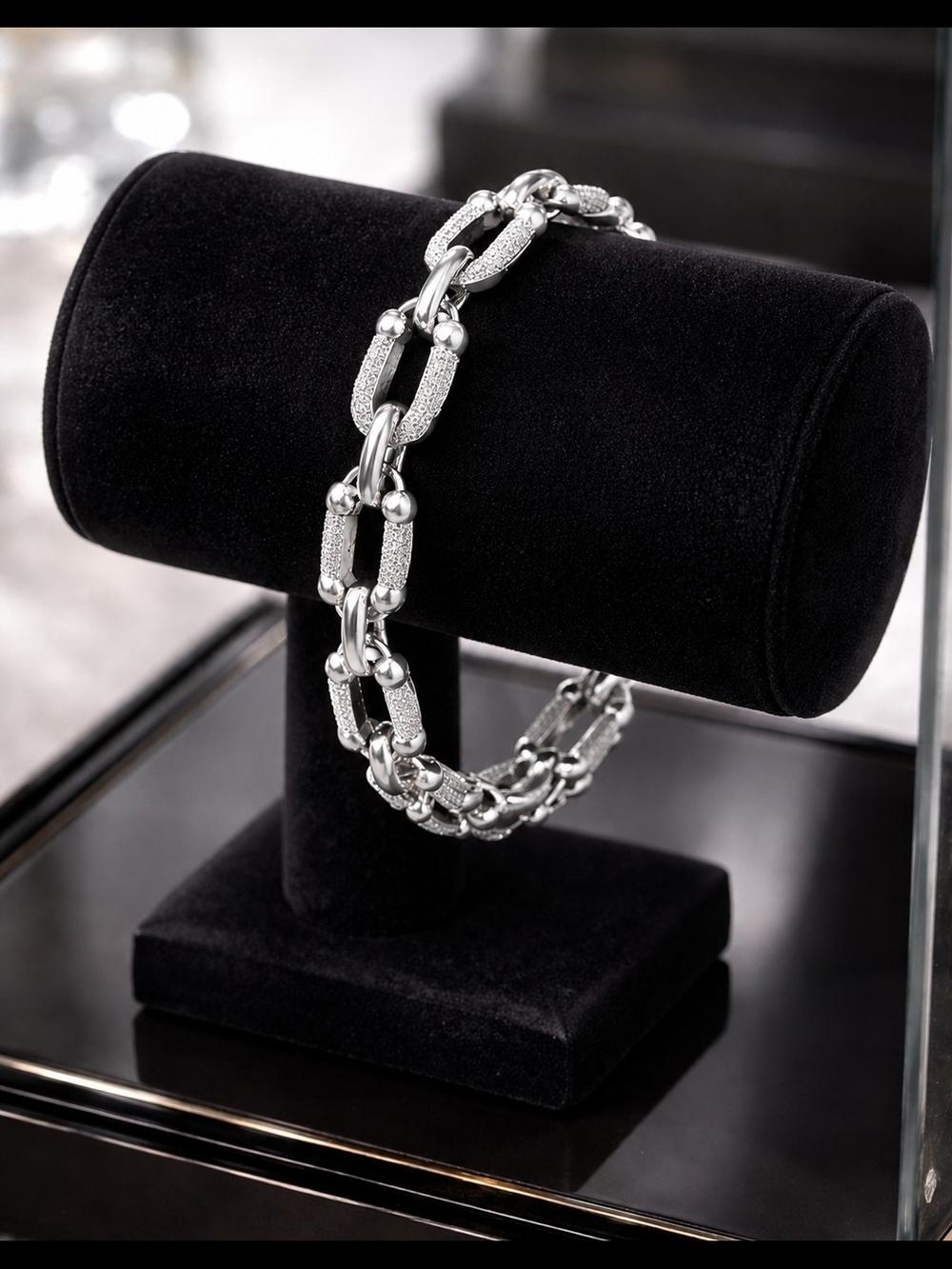 Silver Pavé Link Bracelet Set - Elegant Women’s Jewelry